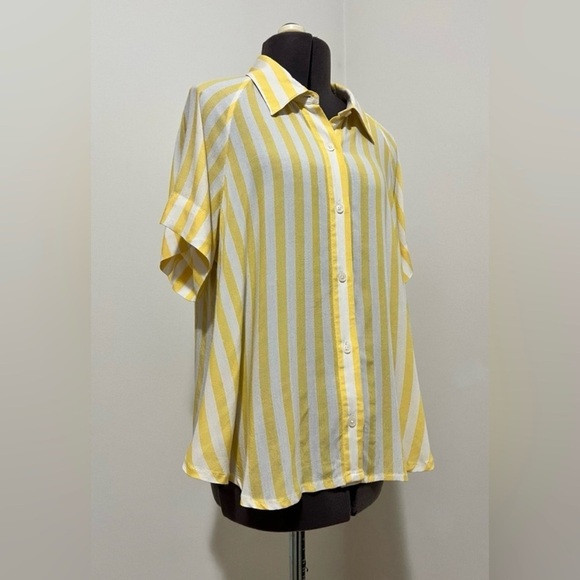 7 For All Mankind Yellow White Striped Tie Front Shirt Button Down Size S - Picture 10 of 12